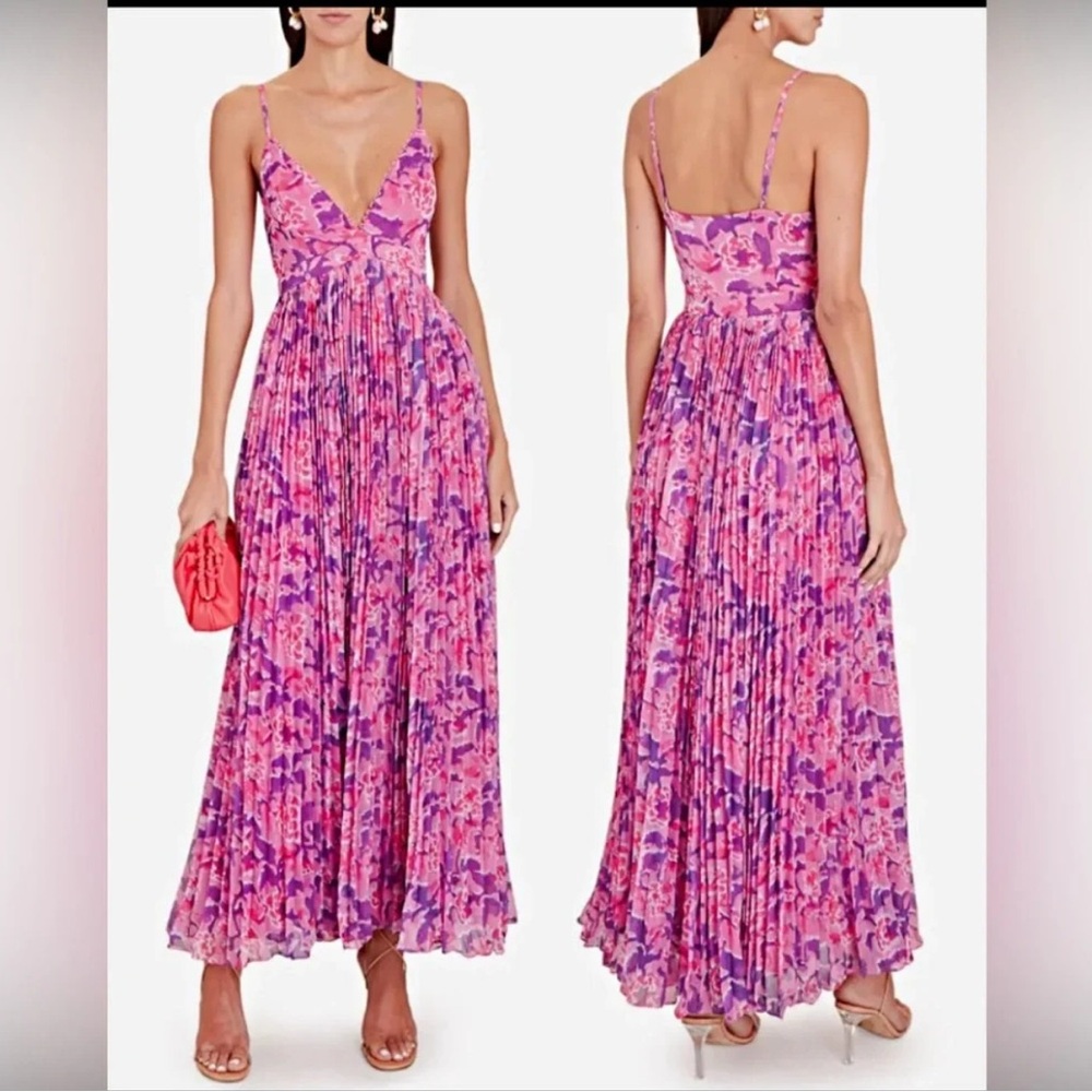Rococo Sand Pink & Purple Floral Pleated Maxi Dress